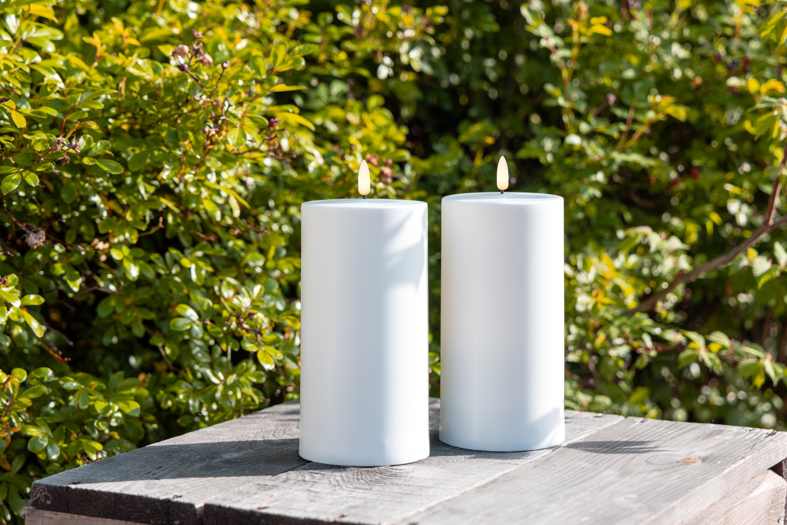 Skandi - LED Bloklys Ø10 cm x H20 cm - Udendørs - 2 Pak - Hvid